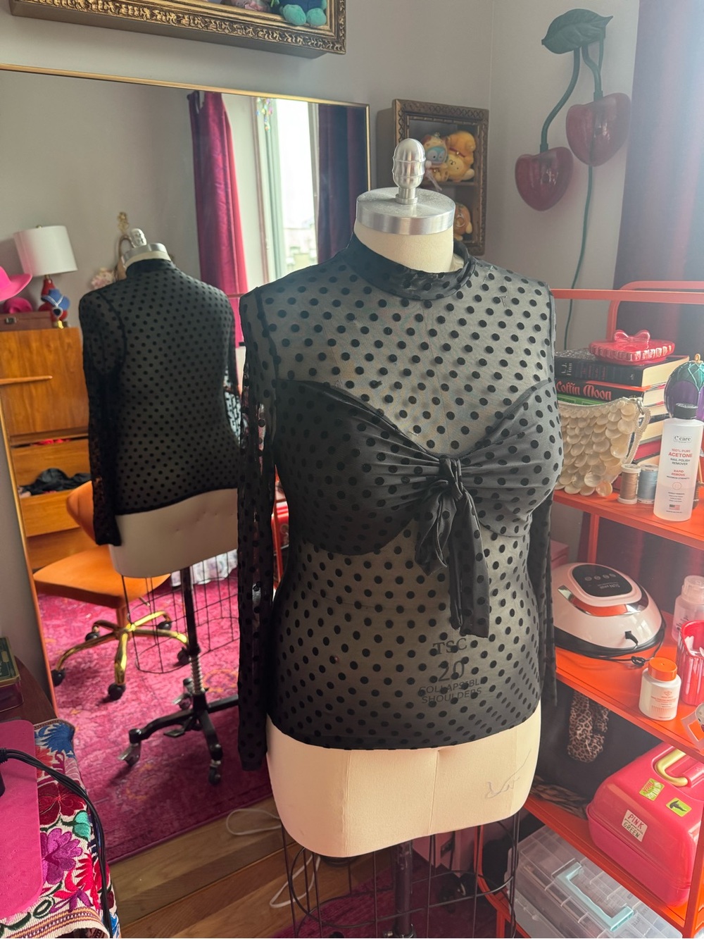 Forever 21 Black Sheer Polka Dot Tie-Front Blouse